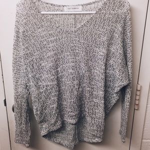 grey and white knit sweater